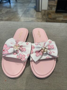 Clearance Pink Floral Bow Slide Sandals size 36